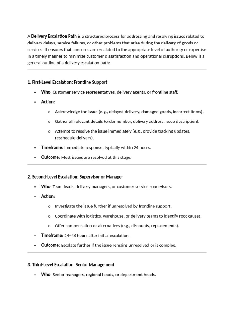 Delivery Escalation Path Overview | PDF | Logistics | Business