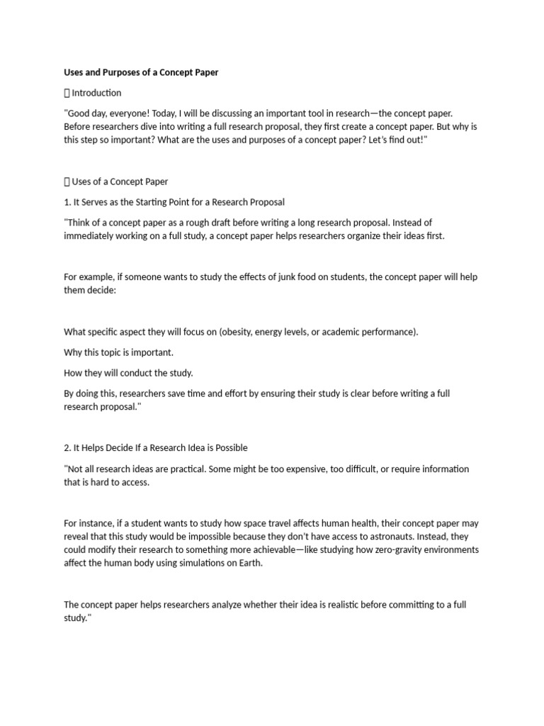 Concept Paper: Uses and Benefits Explained | PDF | Concept ...