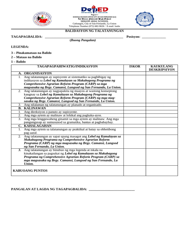 Balidasyon NG Talatanungan | PDF