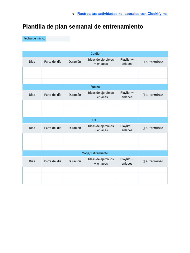 Plan Semanal de Entrenamiento Efectivo | PDF