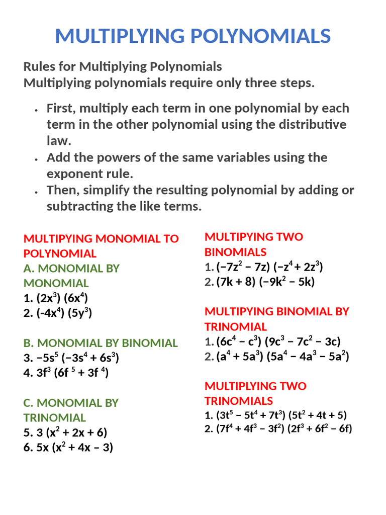 MULTIPLYING POLYNOMIALS | PDF
