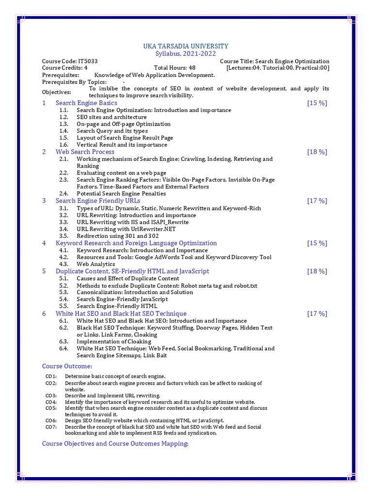 SEO Course Syllabus 2021-2022 | PDF | Search Engine Optimization ...