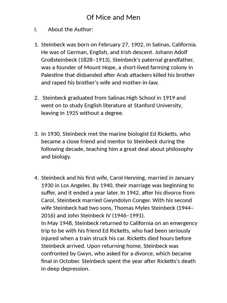 Overview of "Of Mice and Men" | PDF | John Steinbeck