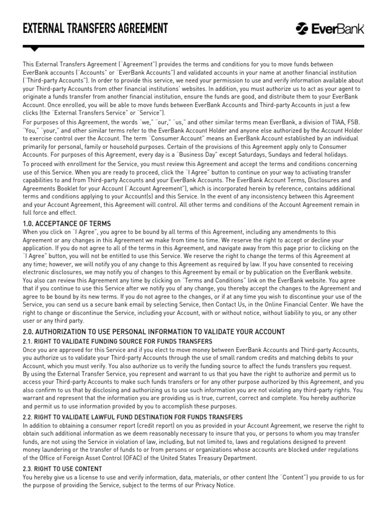 EverBank External Transfers Agreement | PDF | Banks | Debit Card