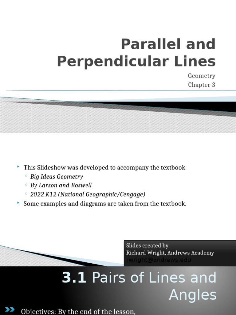 Parallel and Perpendicular Lines Overview | PDF | Elementary ...