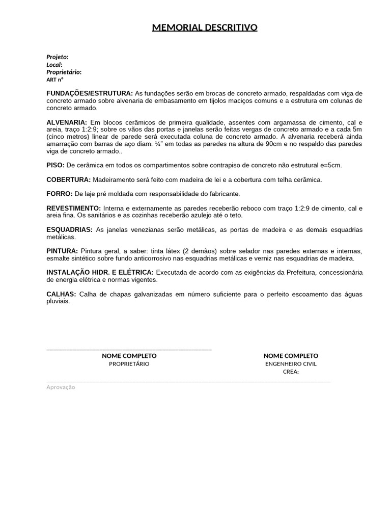 Memorial Descritivo de Construção Civil | PDF