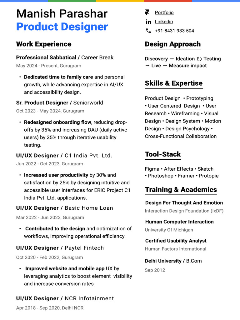 Manish Parashar: Product Designer Portfolio | PDF | Design | Computing