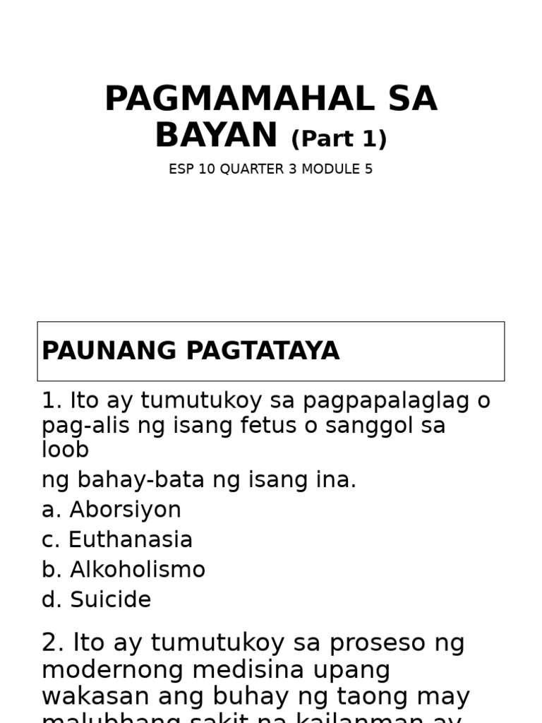 q3 Module 5 - Pagmamahal Sa Bayan (Part 1) | PDF