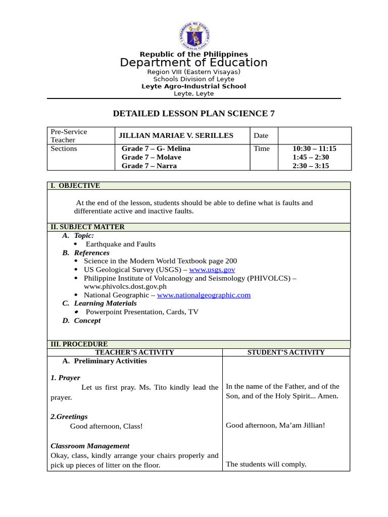 DLP in Mathematics 7 Format | PDF | Fault (Geology) | Earthquakes