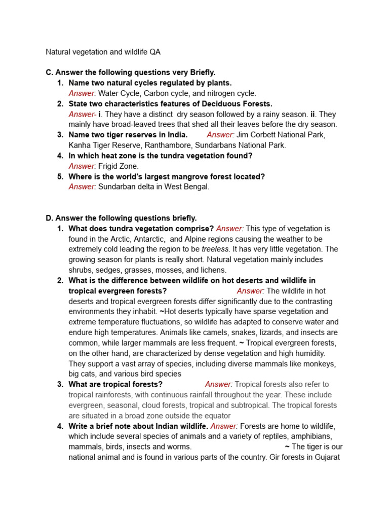 Natural Vegetation and Wildlife QA | PDF | Forests | Landscape