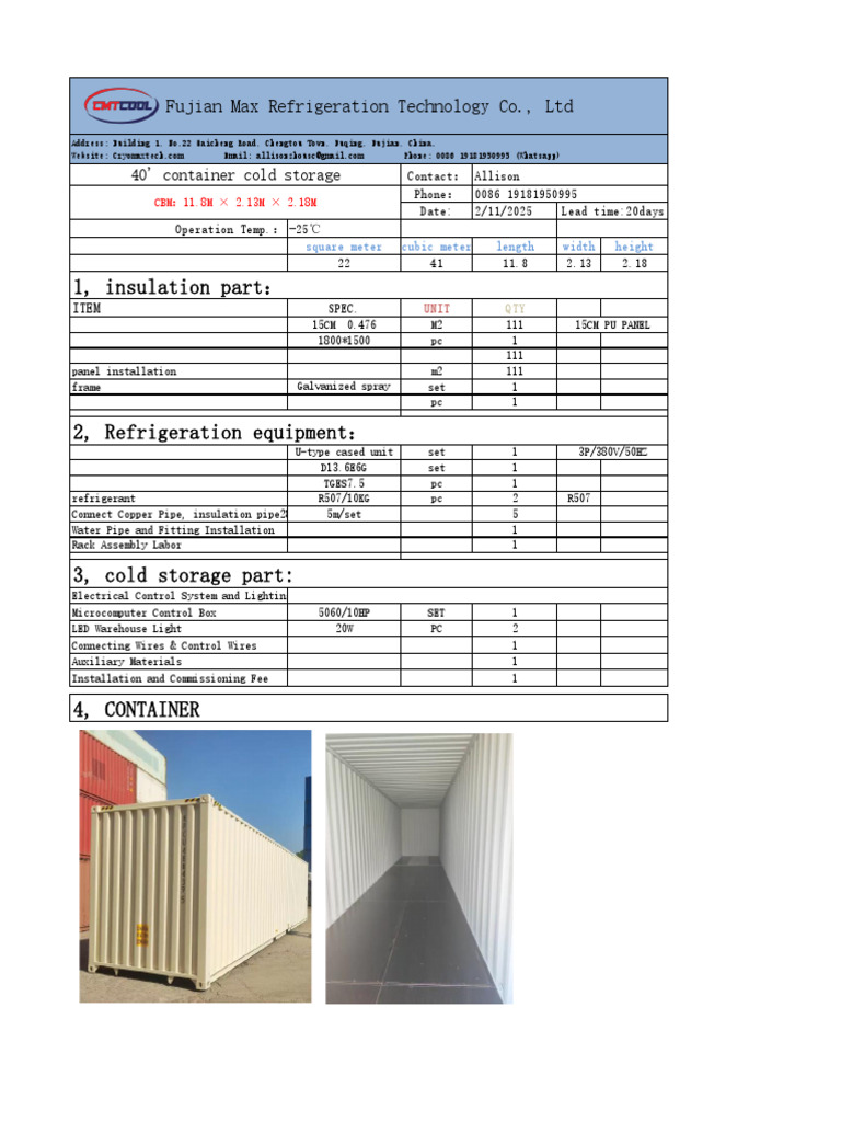 Cold Storage Equipment Specifications | PDF | Mechanical Engineering ...