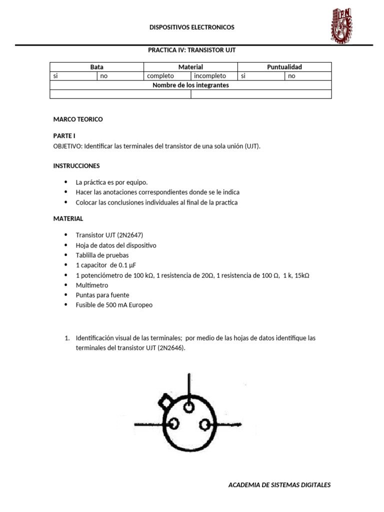 Práctica UJT: Transistor 2N2647 | PDF | Resistor | Frecuencia