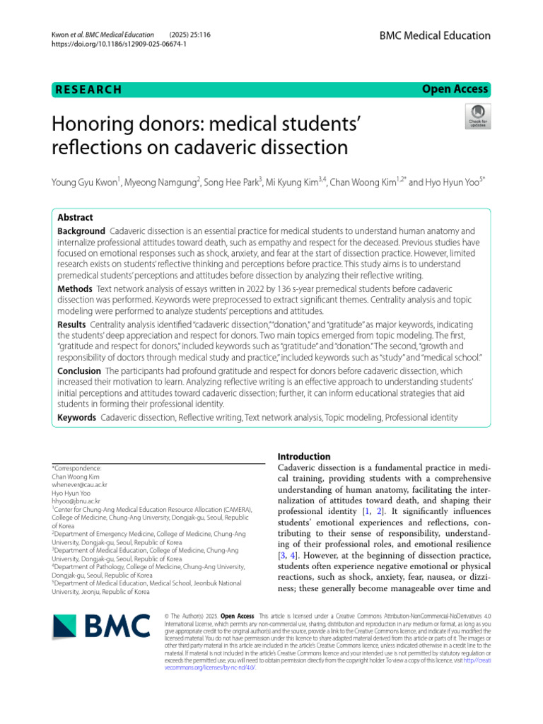 Medical Students' Reflections on Dissection | PDF | Cadaver
