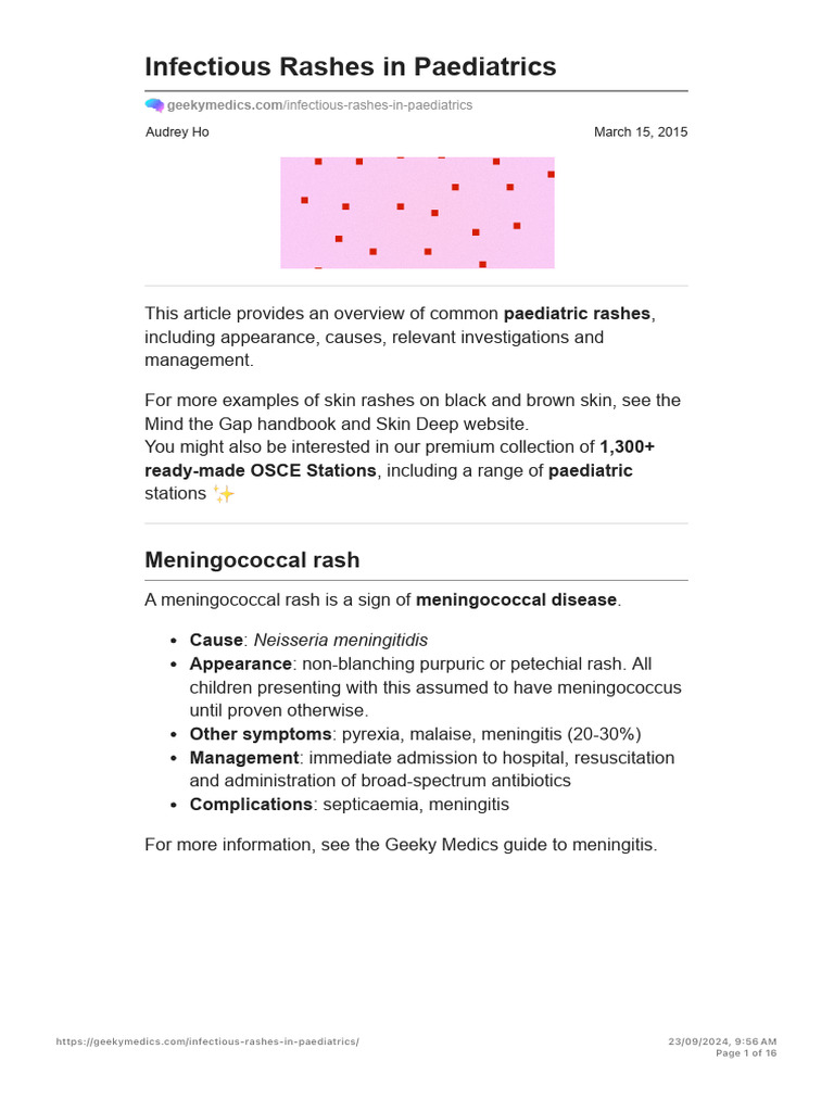 ?1 - Infectious Rashes in Paediatrics - Geeky Medics | PDF | Medical ...