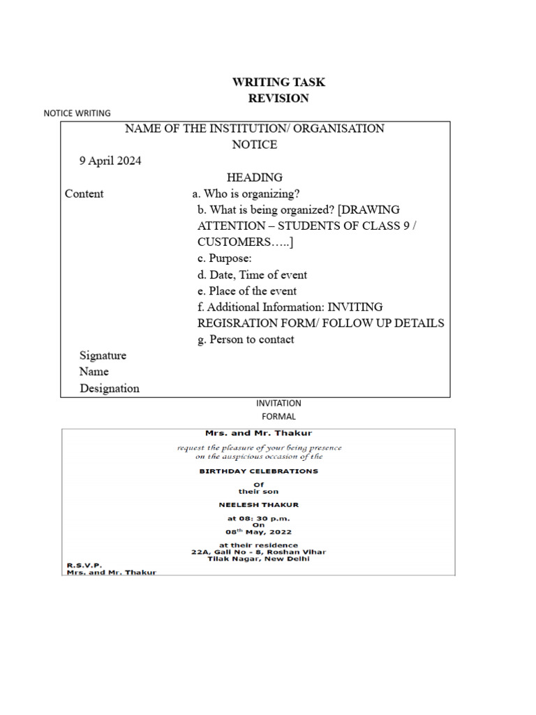 Writing Task Class 12 Boards Pdf