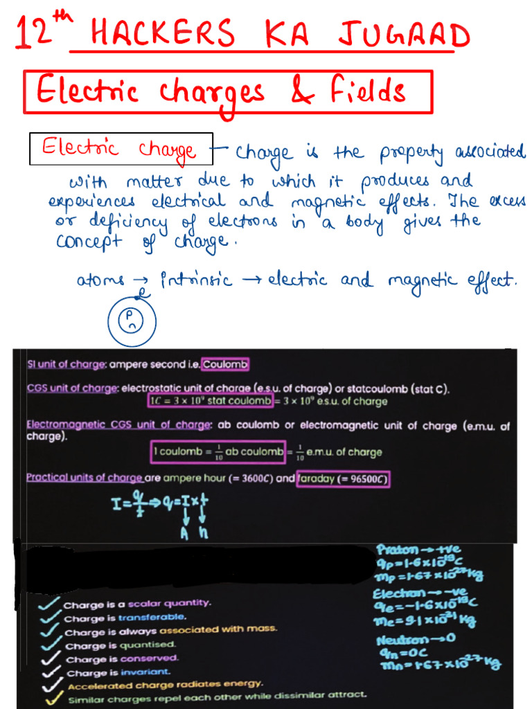 Electric Charges and Fields - Class Notes | PDF | Electric Charge ...