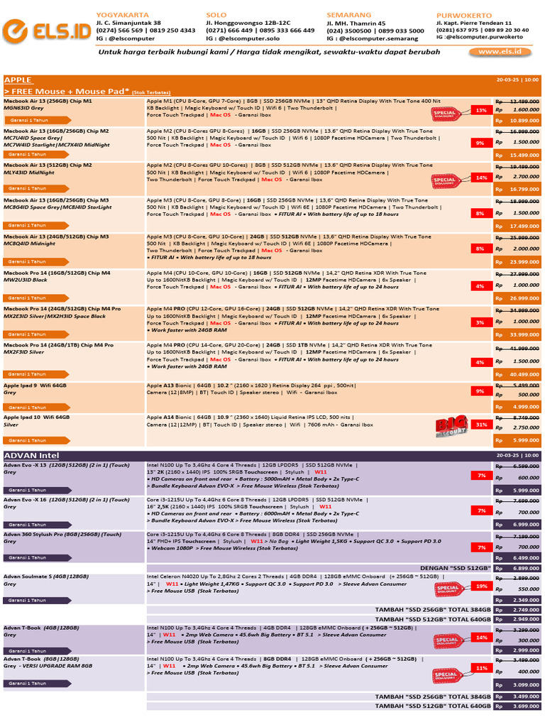 ELS Price List and Promotions | PDF | I Pad | Computer Hardware