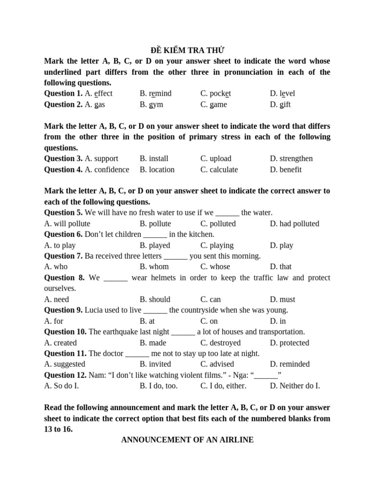 English Language Test Practice | PDF