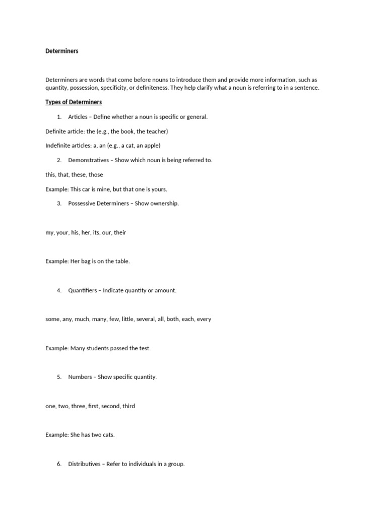 Understanding Determiners in English | PDF