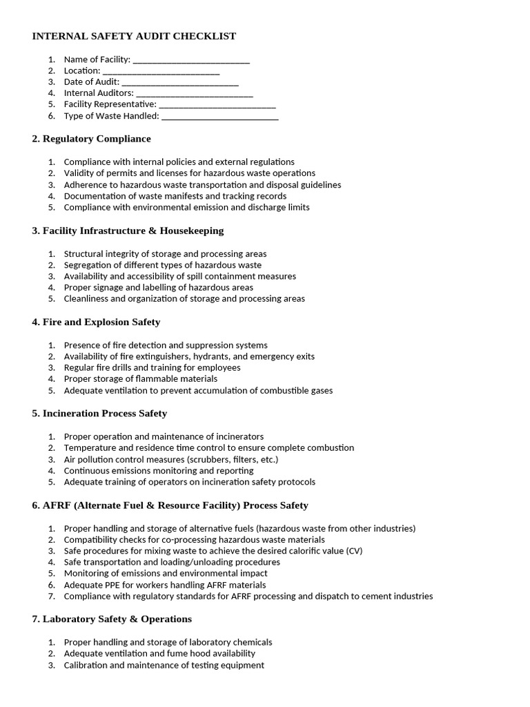 Internal Safety Audit Checklist Guide | PDF | Waste | Laboratories