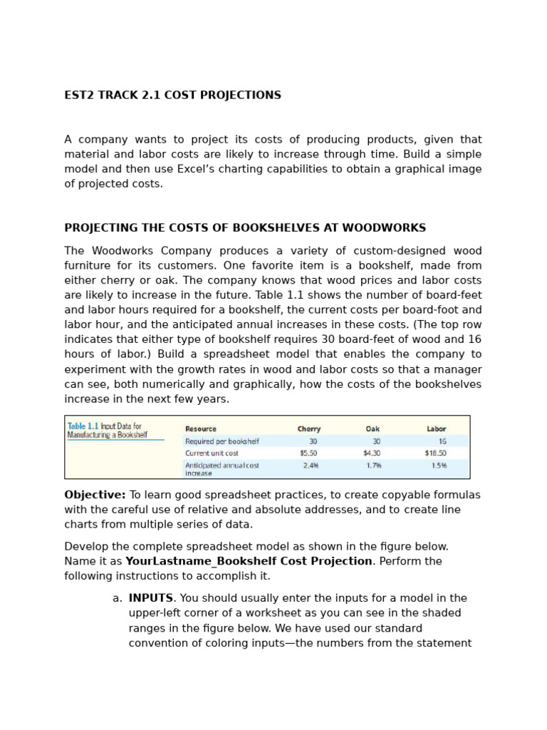 Est2 Track 2.1 Cost Projection | PDF | Spreadsheet | Microsoft Excel