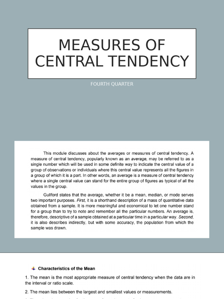Central Tendency: Mean, Median, Mode | PDF
