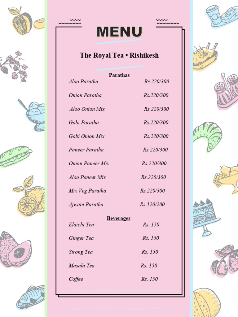 Royal Tea Menu: Parathas & Beverages | PDF