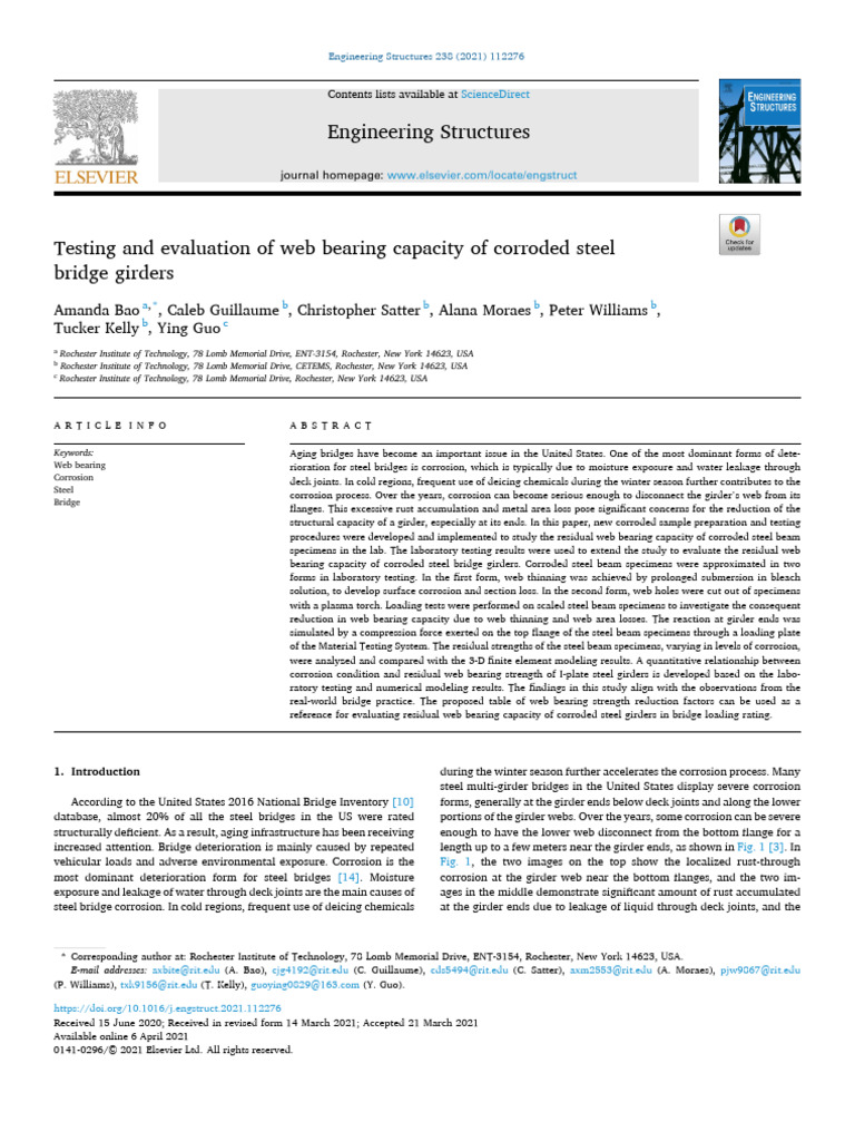 1-Testing and Evaluation of Web Bearing Capacity of Corroded Steel ...