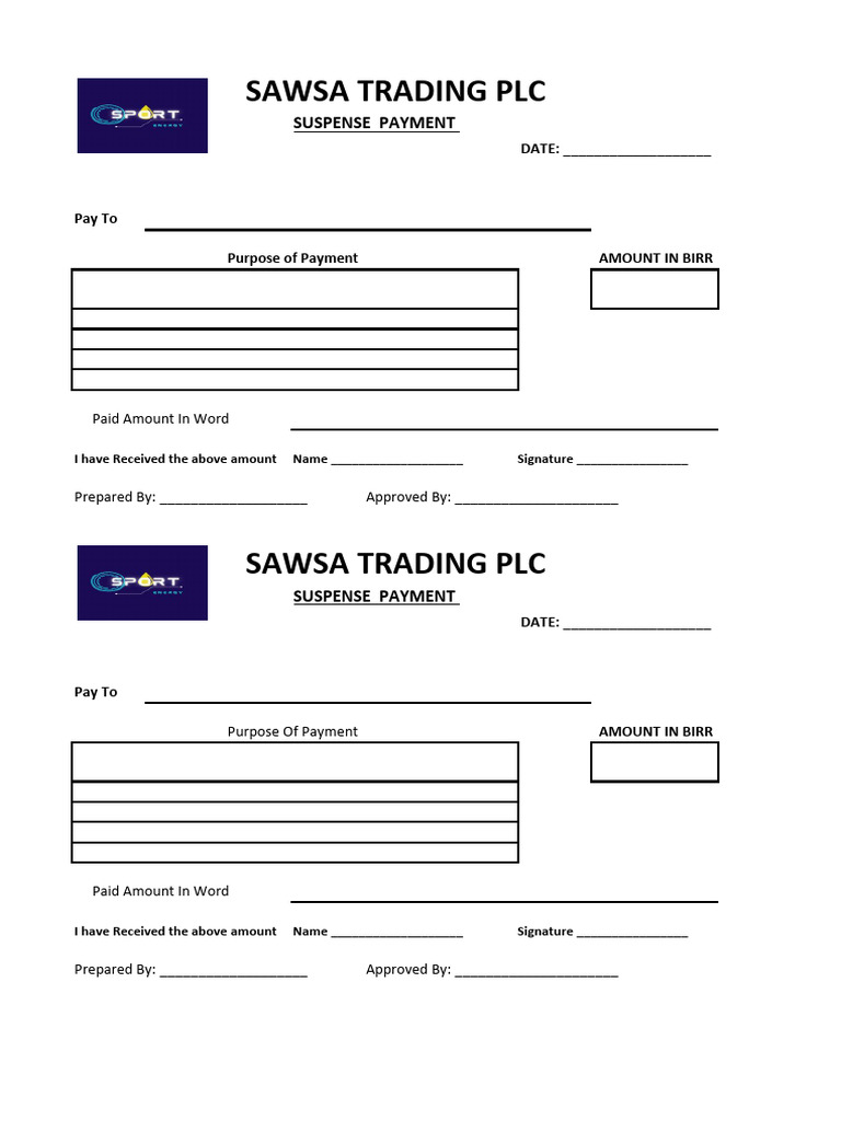 Suspense Payment Receipt Template | PDF