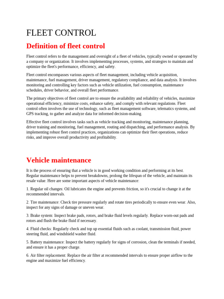 Fleet Control: Management & Maintenance Guide | PDF | Information ...