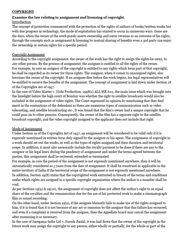 Copyright Assignment and Licensing Explained | PDF | License | Copyright