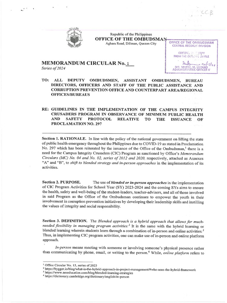 CIC MC 01 Series of 2024 New Guidelines | PDF