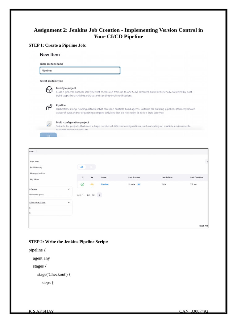 Jenkins CI/CD Pipeline Job Setup | PDF