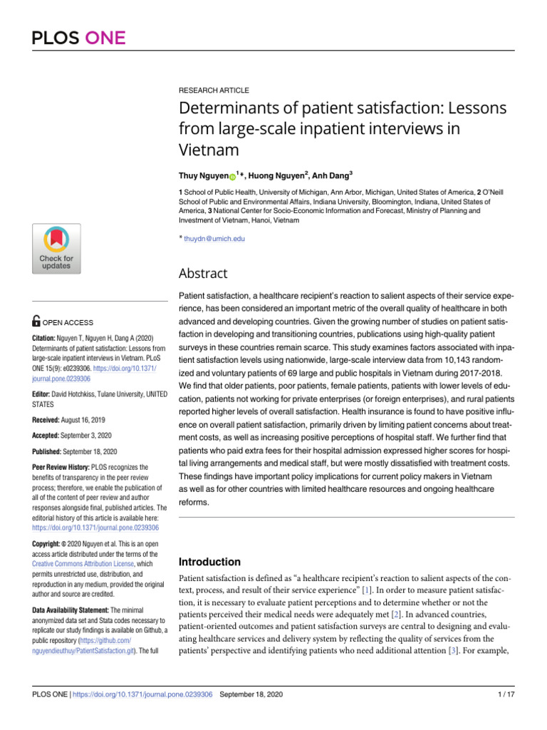 2020 - Vietnam - Determinants of Patient Satisfaction Lessons From ...