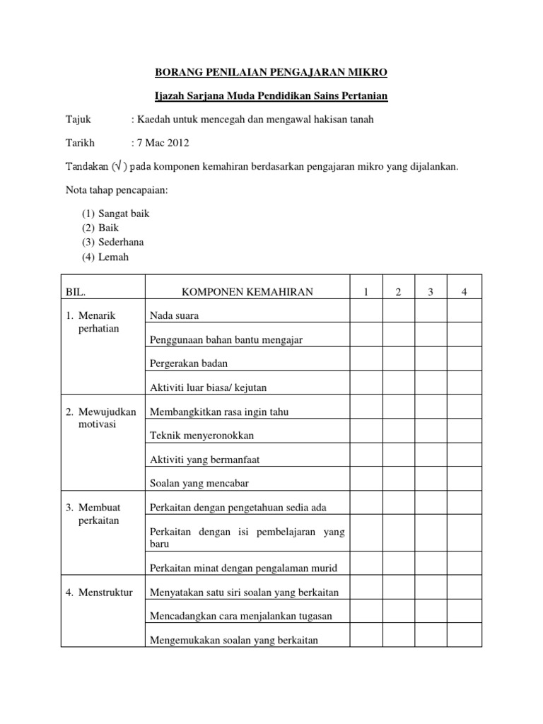 Borang Penilaian Pengajaran Mikro Pdf