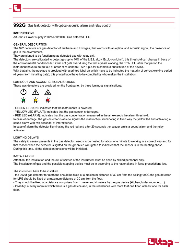 992G LPG Gas Leak Detector Guide | PDF | Sensor | Equipment