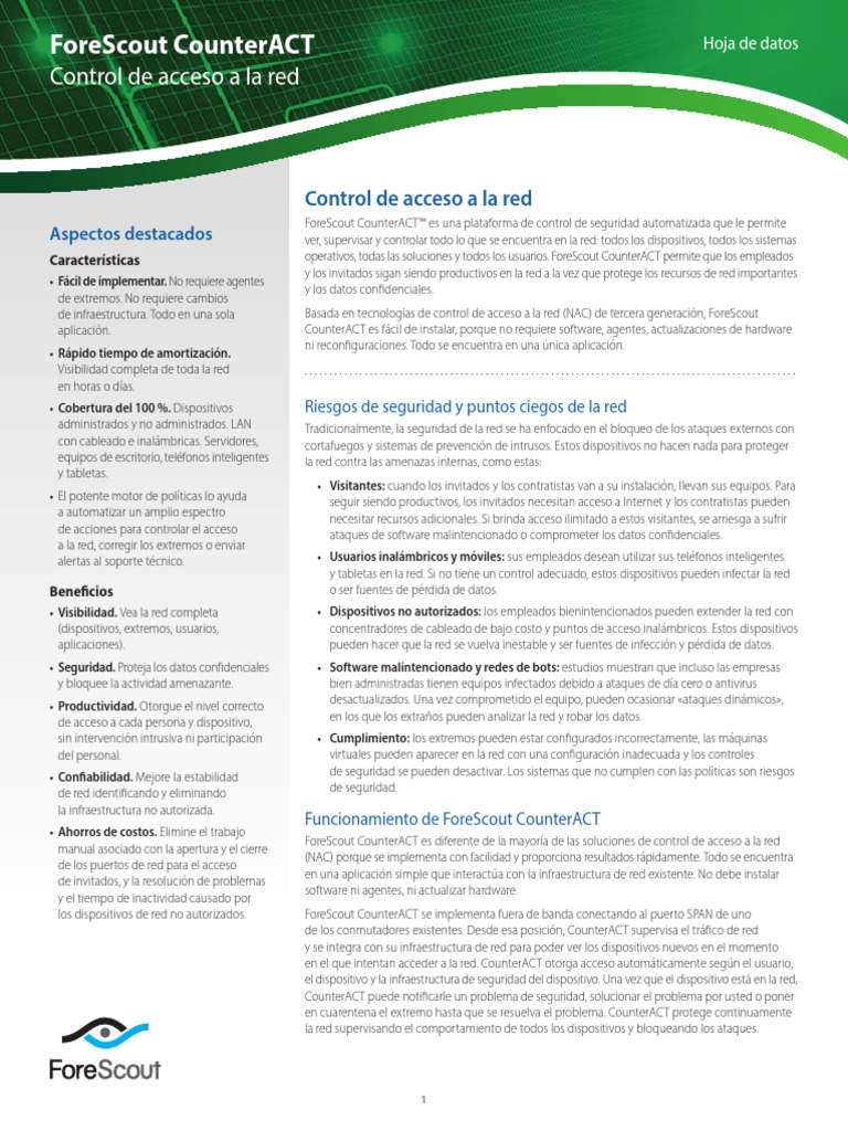ForeScout NAC Datasheet ES 1 | PDF | Red de computadoras | Dispositivo ...