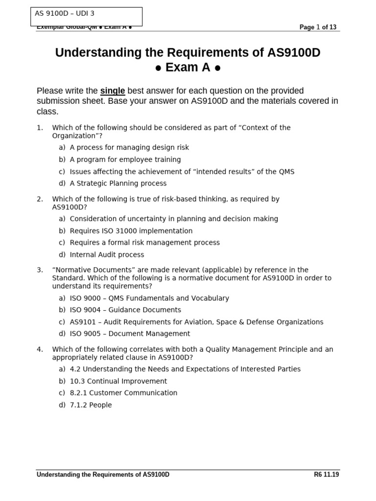 AS9100D Exam Preparation Guide | PDF | Quality Management System ...