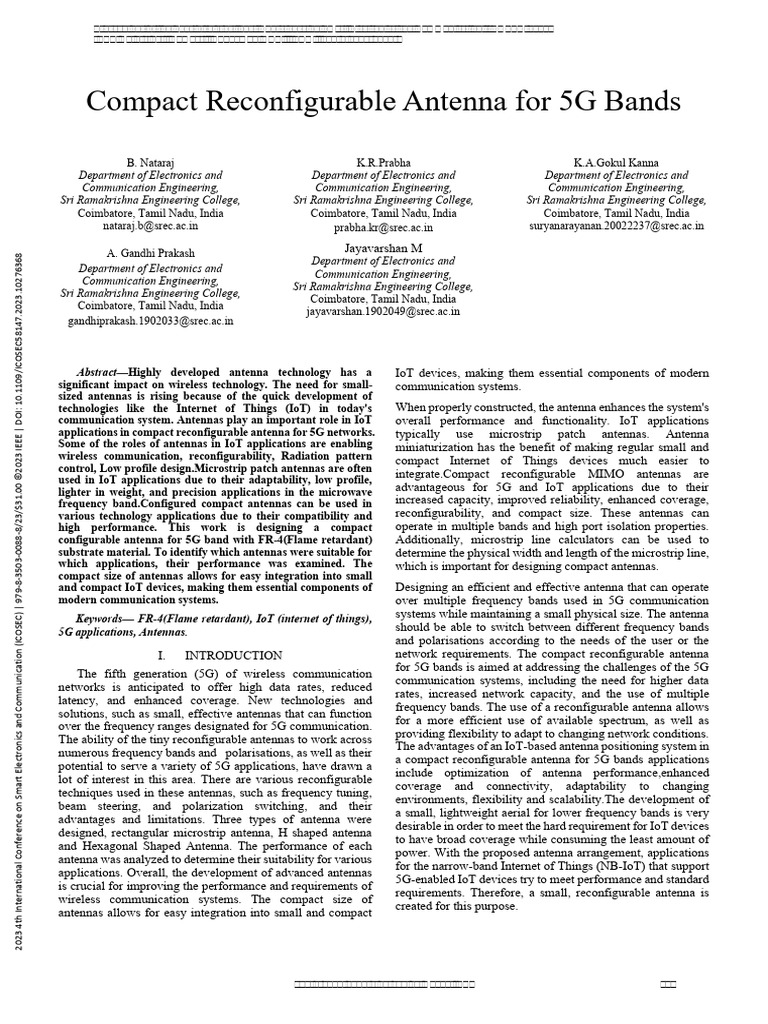 Compact Reconfigurable Antenna For 5G Bands | PDF | Antenna (Radio ...
