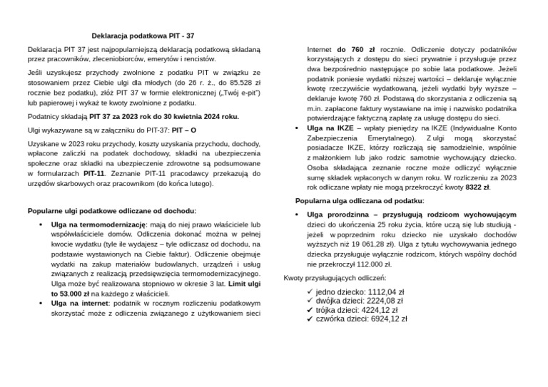 Deklaracja Podatkowa PIT | PDF
