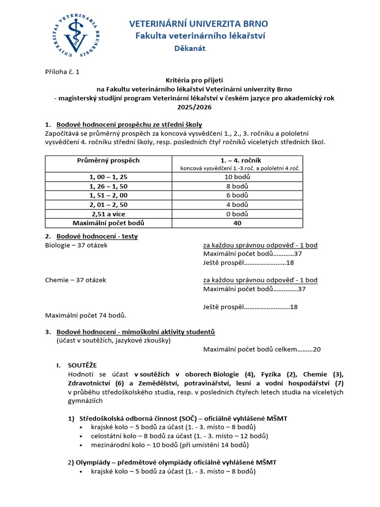 Priloha C 1 MSP Kriteria Pro Prijeti Ke Studiu | PDF