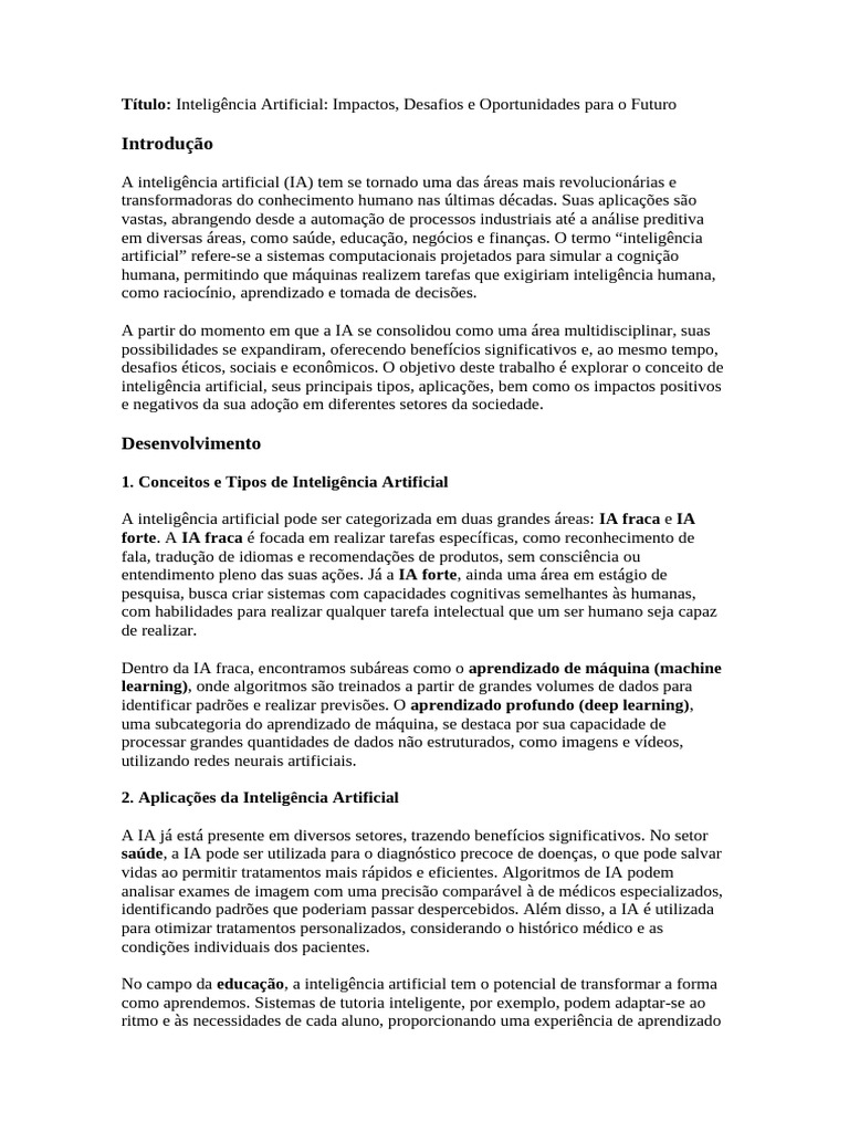 Impactos e Desafios da Inteligência Artificial | PDF | Inteligência ...
