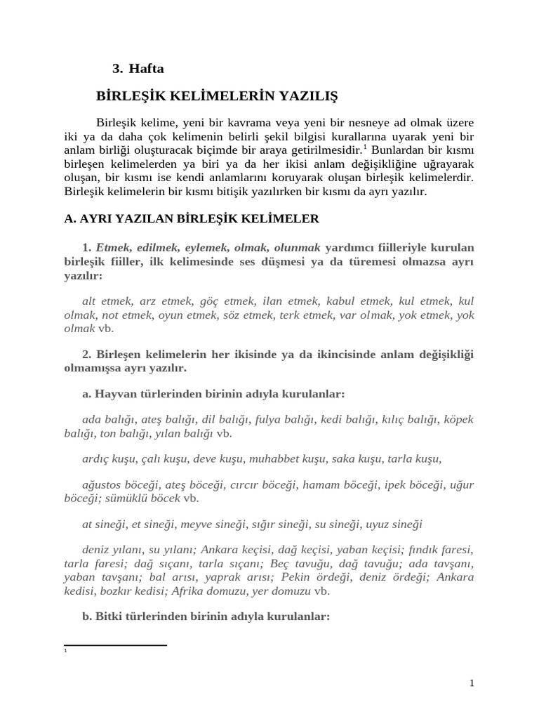 3. TÃ¼rk Dili II, 3. Hafta BirleÅ ik Kelimelerin YazÄ±lÄ±Å Ä± PDF