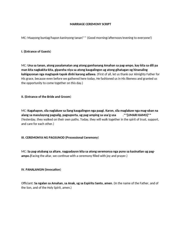 Marriage Ceremony Script | PDF
