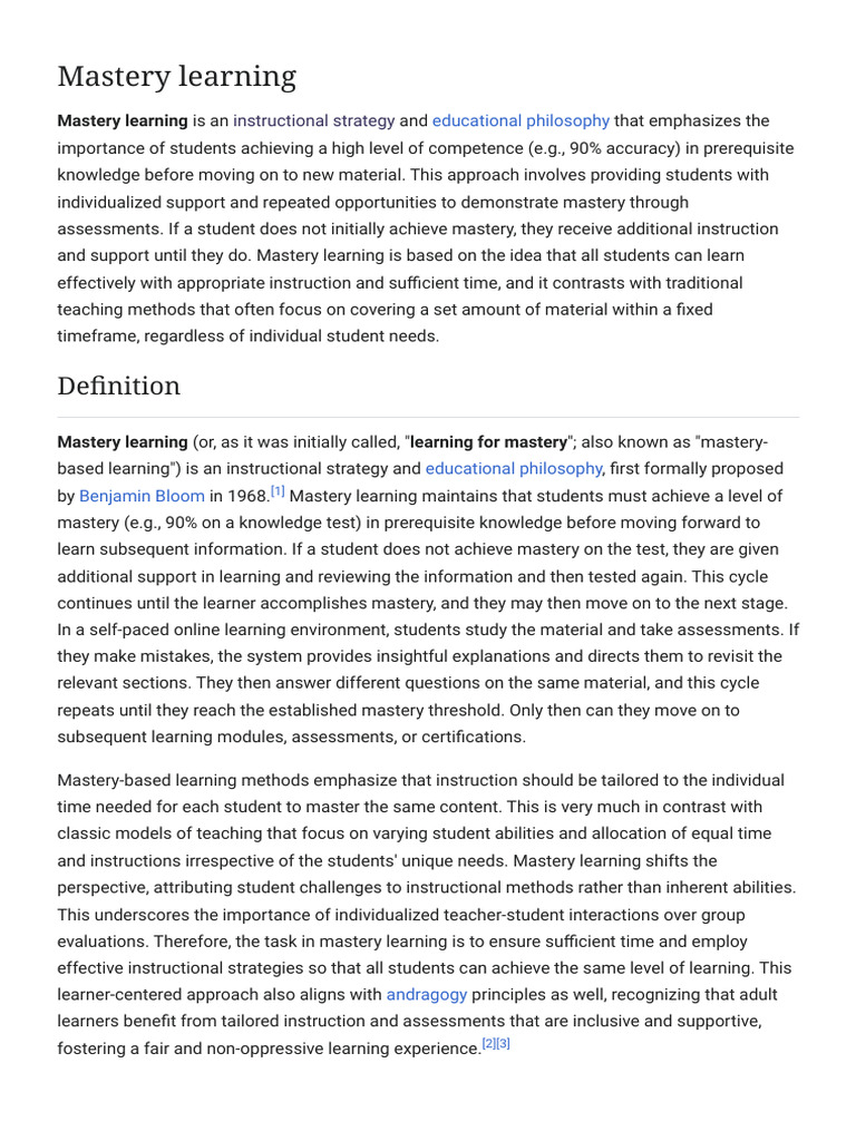 Definition of Mastery Learning | PDF | Educational Assessment ...