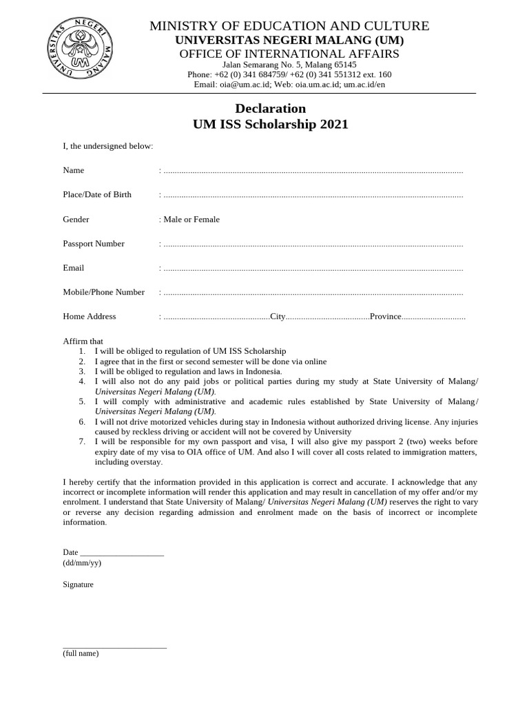 Declaration UM ISS 2021 | PDF | Government And Personhood