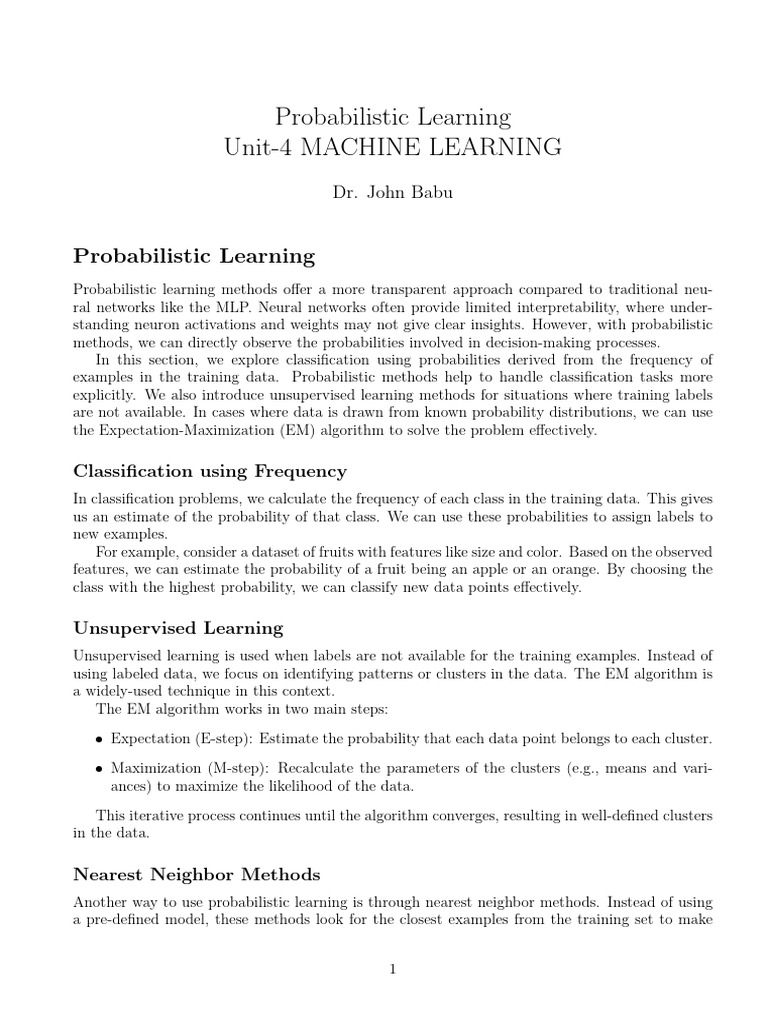 Probabilistic Learning in Machine Learning | PDF | Cluster Analysis ...