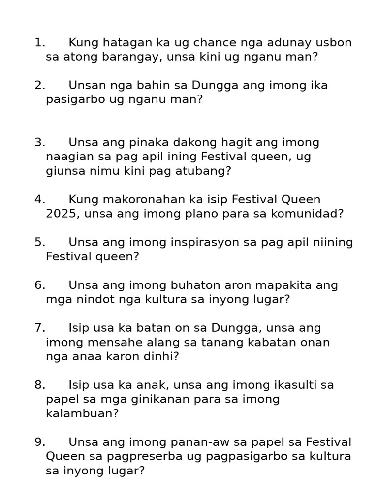 Festival Queen Questions | PDF