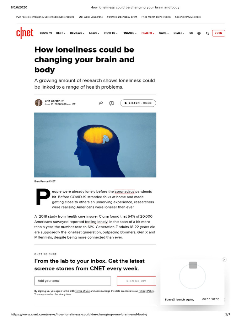 Impact of Loneliness on Health | PDF | Loneliness | Alzheimer's Disease