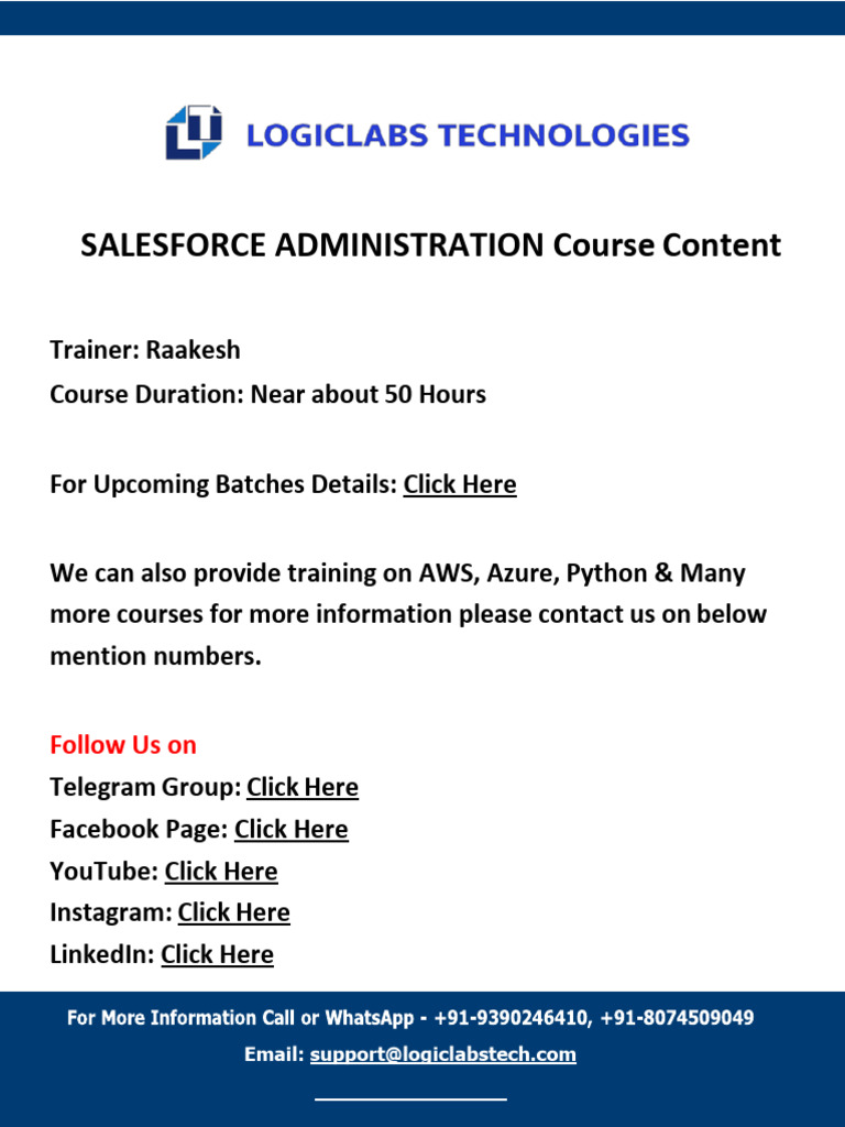 Salesforce Admin Course Overview | PDF | Customer Relationship ...